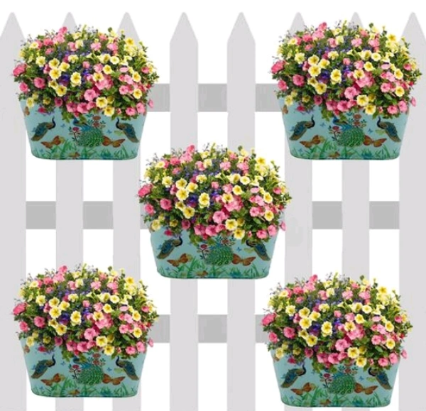 COPPER AART Ocean Green printed Rectangle Hanging Metal Pot Holder With Detachable Double Hooks Set of 5 - Free Size, Ocean Green, Metal, Set of 5, Rectangle